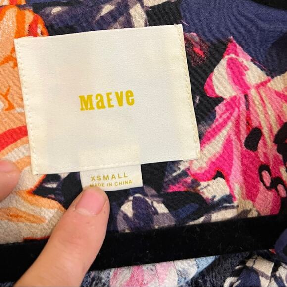 Anthropologie Maeve Caravane Boho Tunic Navy Floral V-Neck Drop Waist Dress - Picture 8 of 10